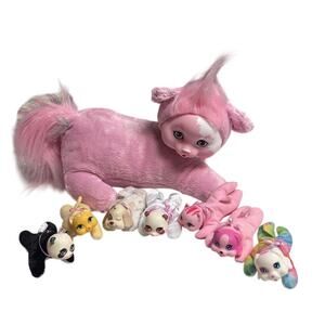 Vintage 1990s Puppy Surprise Pink Dog Plush w/ 7 Puppies  Hasbro Toy Set EUC